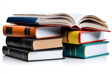 Colorful illustration of books stacked on a white background, representing learning and knowledge