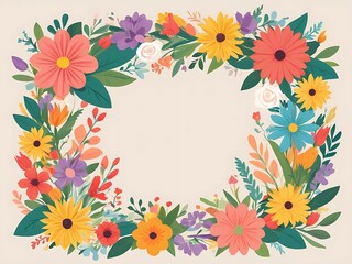 Colorful Floral Wreath with White Background