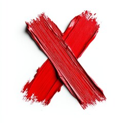 An red X painted with a large brush. Realistic photo. On white. 