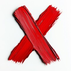 An red X painted with a large brush. Realistic photo. On white. 