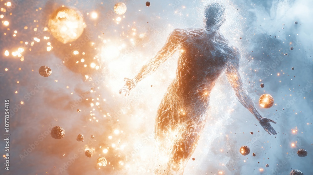 Poster a conceptual representation of a human form disintegrating