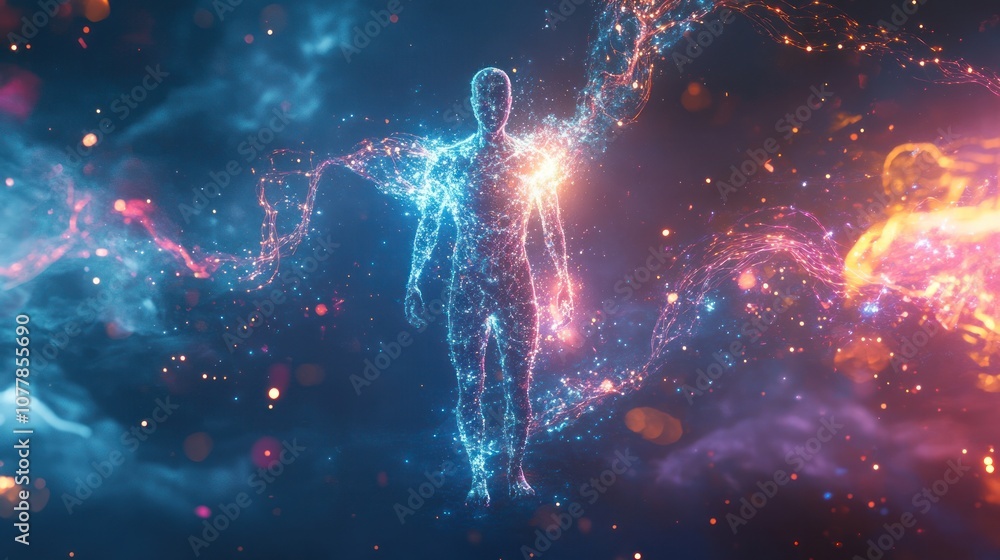 Poster a conceptual representation of a human form disintegrating