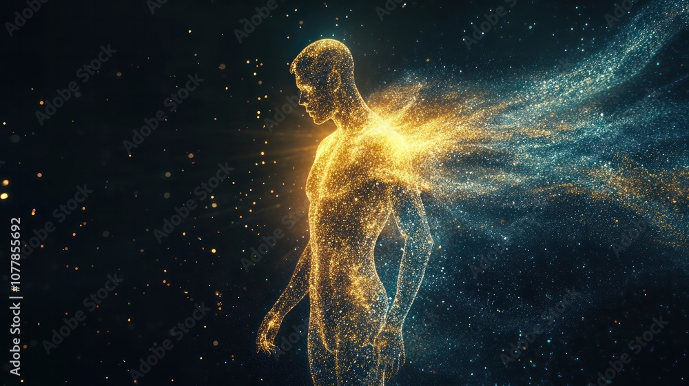 Poster a conceptual representation of a human form disintegrating