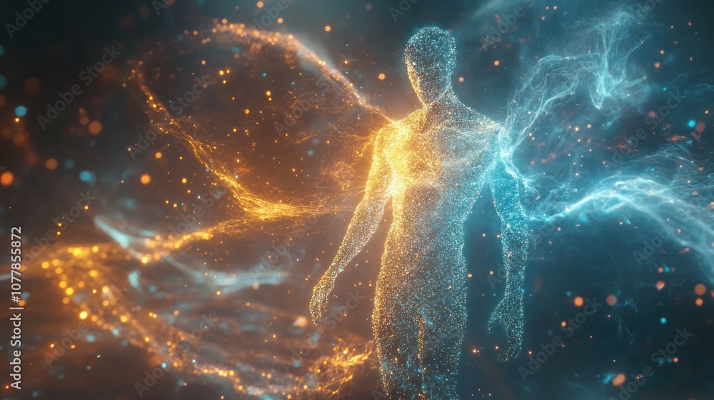 Poster a conceptual representation of a human form disintegrating