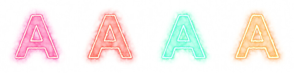 Set of 4 letter A with fire and smoke effects isolated on a transparent background. Transparent elements for graphic design.