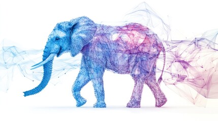 elephant where the body is formed by intertwining light beams and waves,
