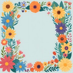 Obraz premium Colorful Flower Border on a Light Blue Background