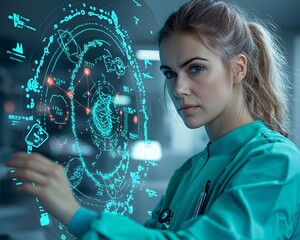 Futuristic Scientist Analyzing Digital Data Interface