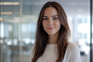 Fototapeta premium beautiful young business woman standing while smiling looking at camera in the office