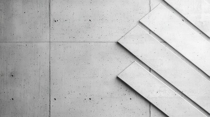 The image features a textured concrete surface with angled slabs, showcasing a minimalist design and monochromatic color scheme.