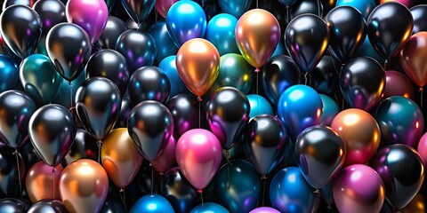 A symphony of colorful balloons, each a shimmering orb reflecting the light, creating a mesmerizing and joyous visual spectacle