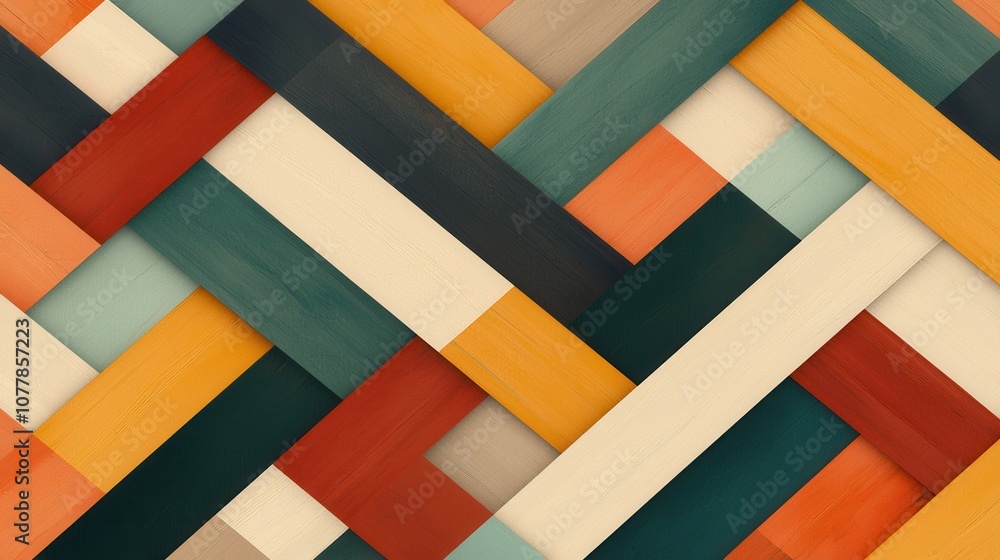 Poster a vibrant, abstract pattern featuring interwoven stripes of various colors creating a visually dynam