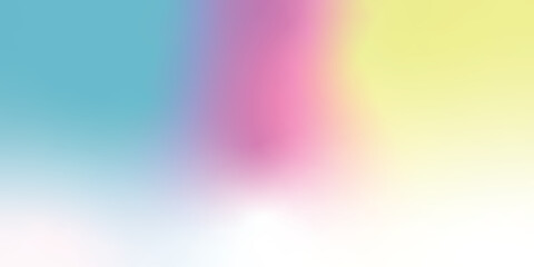 Abstract clear blue sky. Pastel rainbow. Light blue, pink and yellow color vector banner. Pastel gradient sky pattern. Blurred light fuzz colorful gradient background. Vector soft horizontal backdrop

