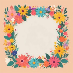 Obraz premium Colorful Flower Wreath Surrounding a White Background