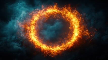 Fototapeta premium Fiery ring of fire with a dark, stormy background.