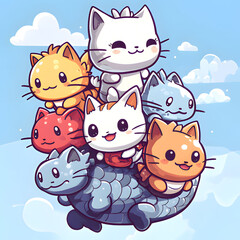 a cartoon cat with a cat on the top of it. Generative AI