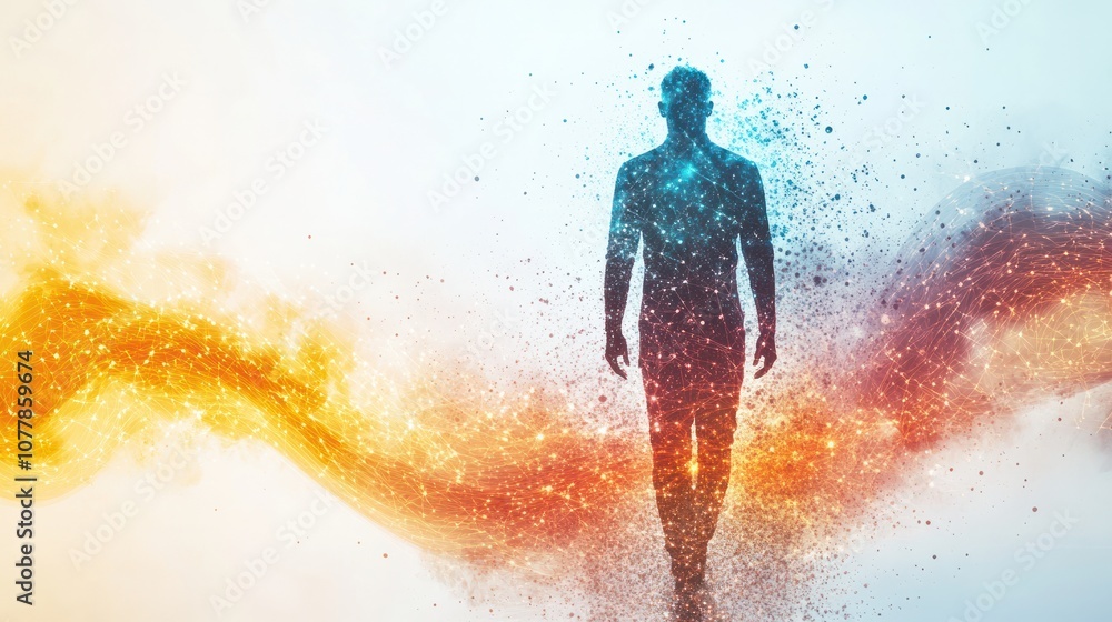 Poster a conceptual representation of a human form disintegrating