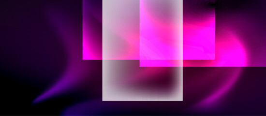 Glass squares with neon shiny light abstract background