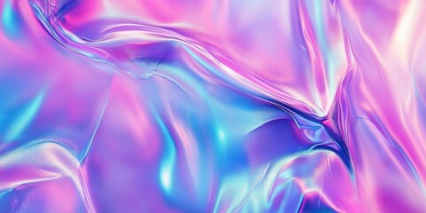 Abstract 80s style rainbow holographic background with blurred textures in violet pink and mint colors 