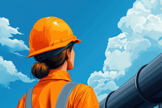 A construction worker observes the sky, showcasing safety and professionalism in the industry.