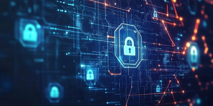 Futuristic interface with advanced network security protocols and digital protection