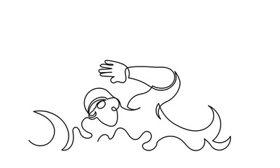 Fototapeta premium Continuous line drawing of young muscular man Swimmer performing butterfly stroke.line art swimmer athlete concept vector illustration isolated on a white background.