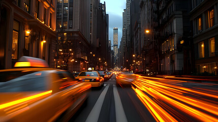 Cityscape Nighttime with Blurred Lights and Traffic Photo