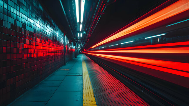 Subway Station with Red and Blue Neon Lights - Photography