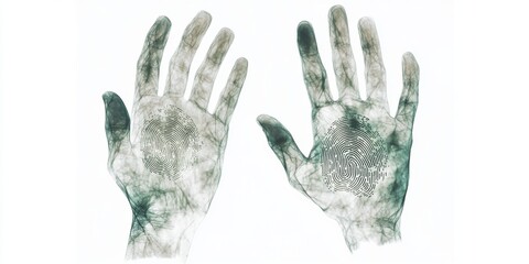 Naklejka premium An image of hands with a transparent fingerprint stamp symbolizing transparency and accountability