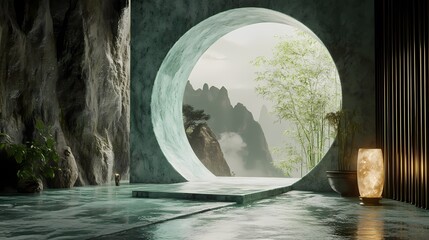 Traditional Chinese courtyard jade space poster background