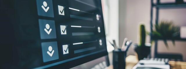 Productivity App with Checklist Icons and Progress Bars on Computer Screen