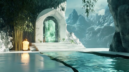 Traditional Chinese courtyard jade space poster background