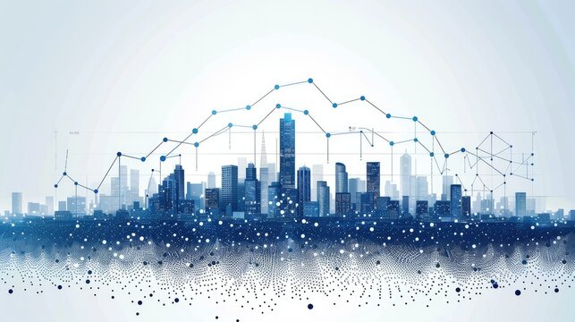 2d vector logo graphic corporate , clean lines square border with very simple scatterplot chart in middle in blues and with white background 