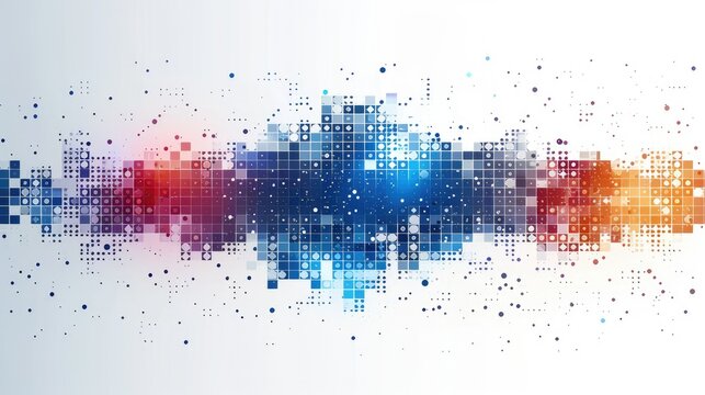 2d vector logo graphic corporate , clean lines square border with very simple scatterplot chart in middle in blues and with white background 