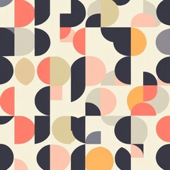 Abstract Geometric Pattern with Circles and Semicircles in Pastel Colors