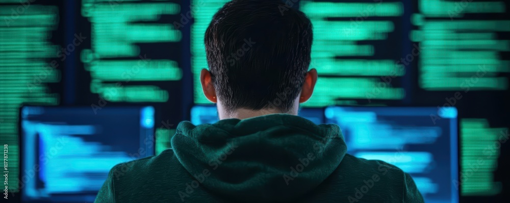 Poster encrypted cyber threats being analyzed by advanced systems, cyber intelligence, threats encryption