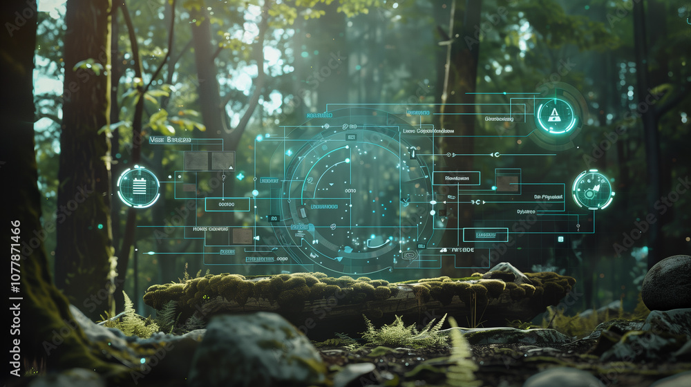 Poster holographic ar display visualizing a layered structure of ai regulations, from data transparency to 