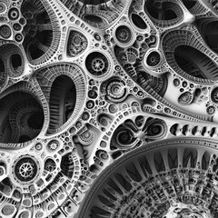 Abstract Black and White Pattern of Interconnected Gears and Circles