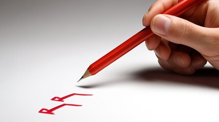 Hand Holding Red Pencil Drawing Initials on White Paper Surface for Creative Concepts in Art, Design, Education, and Communication Use in Stock Photography