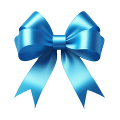 Blue ribbon bow isolated on transparent background, cut out