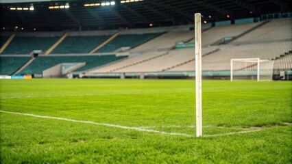 Minimalist Football Goal on Lush Green Grass at Stadium - Soccer Field Competition Scene
