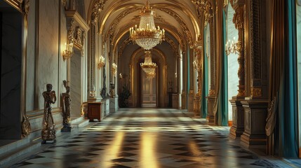 Elegant Grand Hallway in a Royal Palace