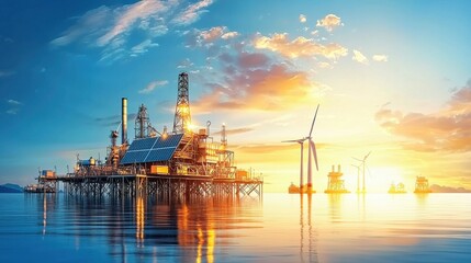 Obraz premium Harness renewable power using solar panels and wind turbines for a sustainable future