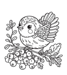 Coloring page bird on berry branch