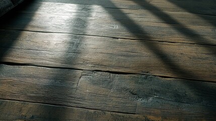 Obraz premium Textured Wooden Flooring Captured in Natural Light Highlighting Grain and Shadows Creating an Appealing Rustic Atmosphere for Interior Design Projects