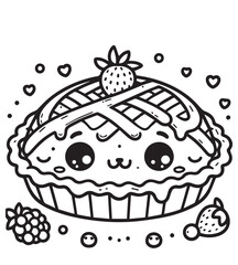 Coloring page cute strawberry pie illustration