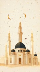 A Mosque with Golden Accents Under a Starry Sky