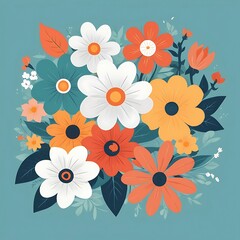 Obraz premium Colorful Floral Bouquet with White, Orange, and Teal Flowers