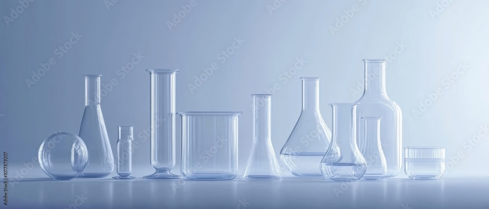 Poster a collection of laboratory glassware arranged on a surface, featuring various shapes and sizes again