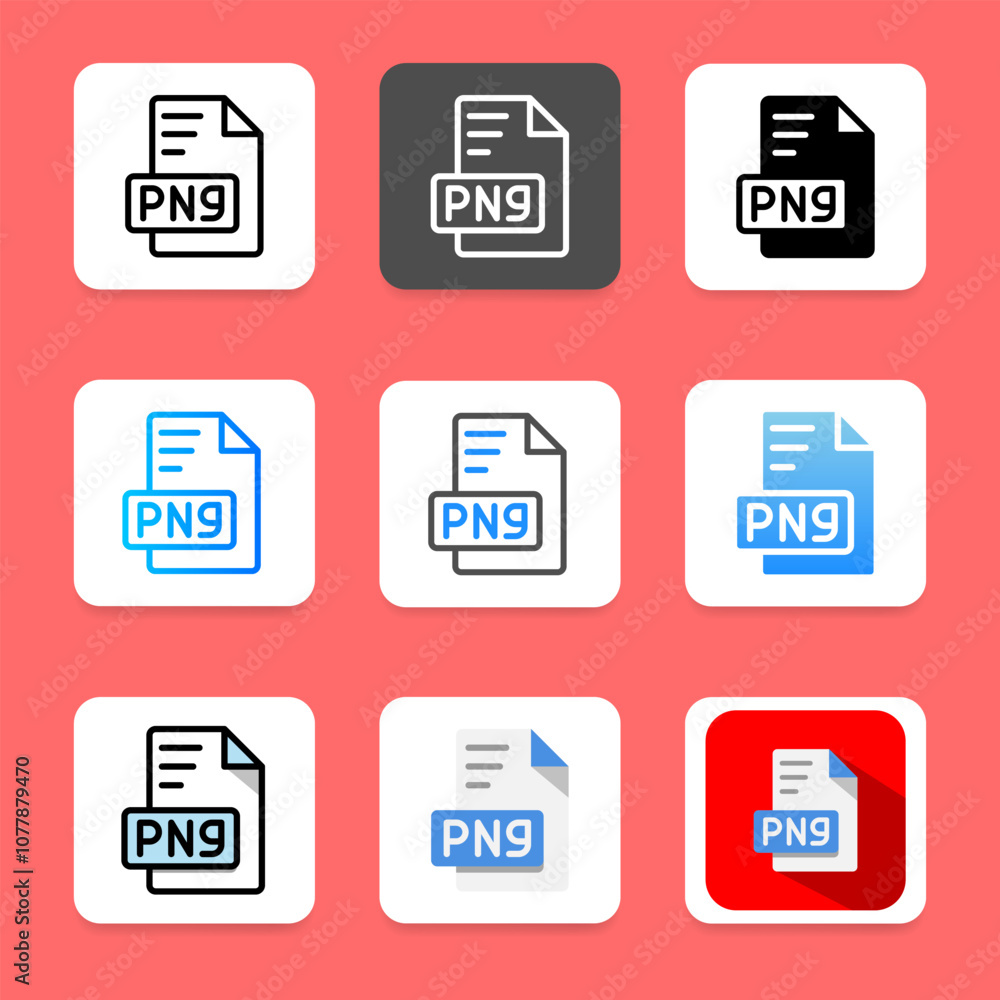 Poster set png document extension icon. file type, file format and archive.